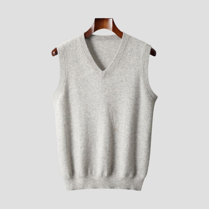 Men's Sleeveless V-Neck Sweater Vest - Classic Layering - Grey