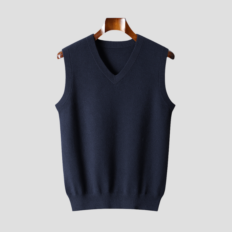 Men's Sleeveless V-Neck Sweater Vest - Classic Layering - Navy