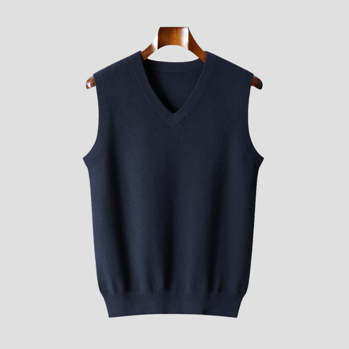 Men's Sleeveless V-Neck Sweater Vest - Classic Layering - Navy