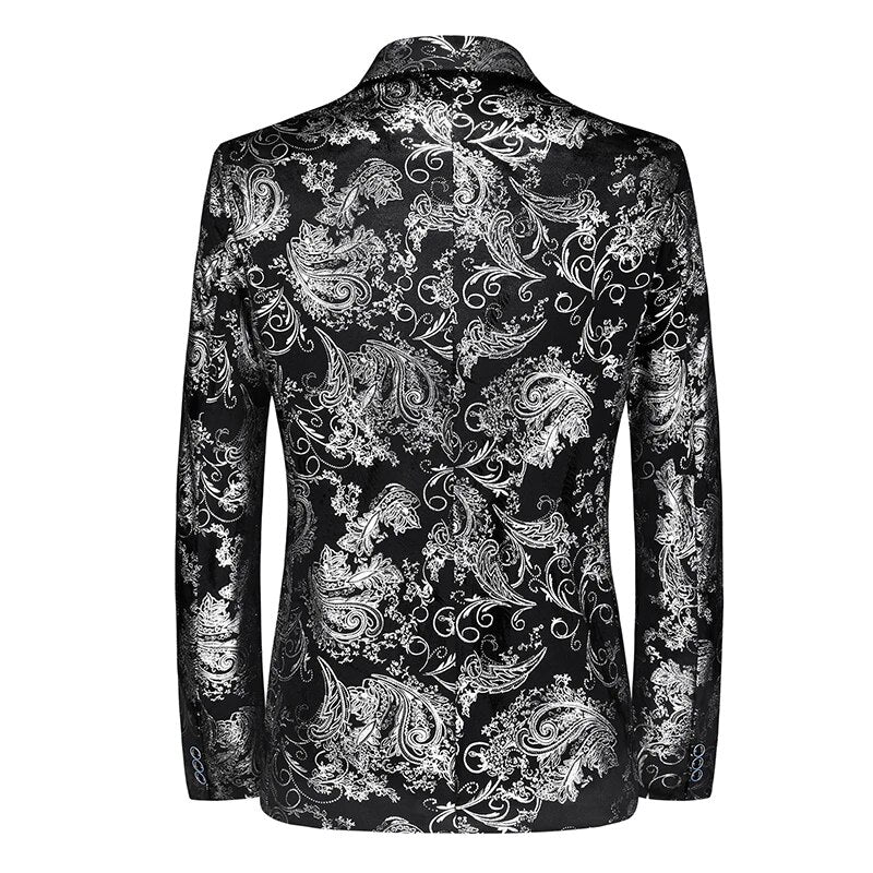 Men's Slim Fit Blazer with Metallic Print - Formal Evening Jacket