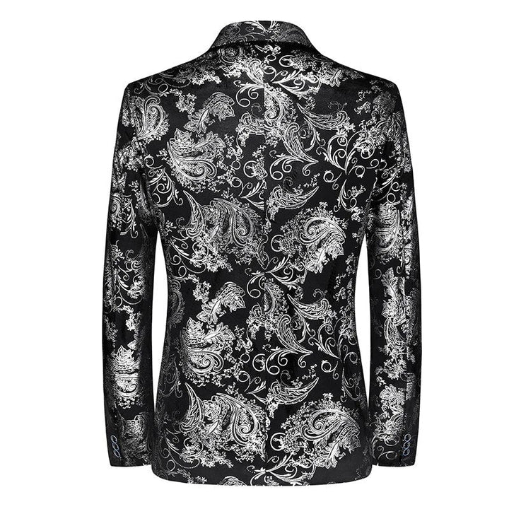 Men's Slim Fit Blazer with Metallic Print - Formal Evening Jacket
