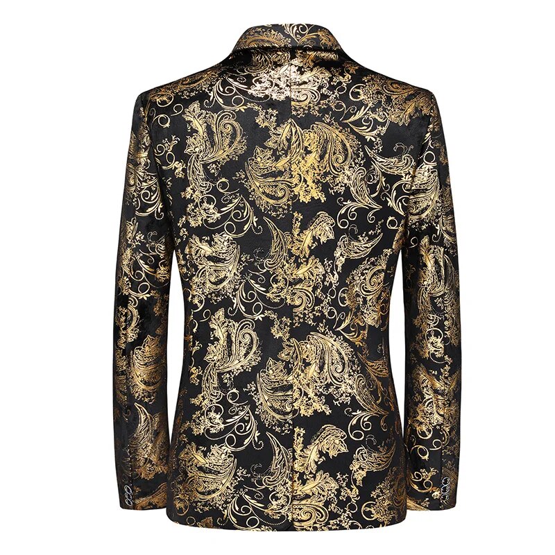 Men's Slim Fit Blazer with Metallic Print - Formal Evening Jacket