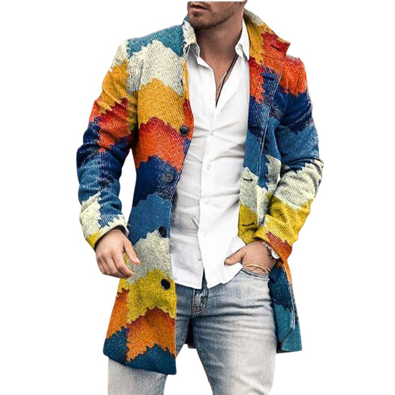 Men's Slim Fit Coat - Modern Multi-Color Button Closure - Blue