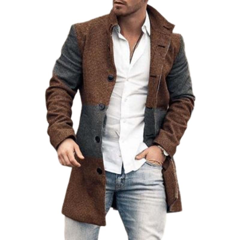 Men's Slim Fit Coat - Modern Multi-Color Button Closure - Brown