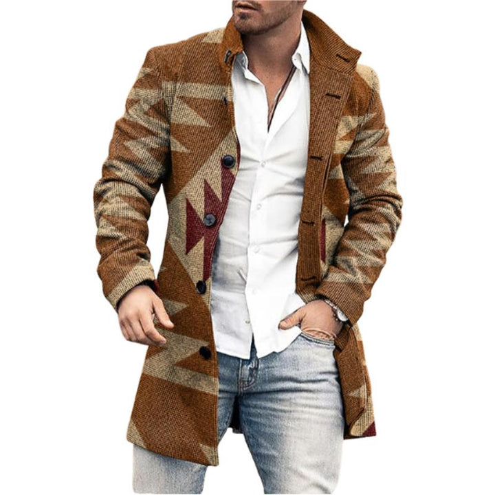 Men's Slim Fit Coat - Modern Multi-Color Button Closure - Tan