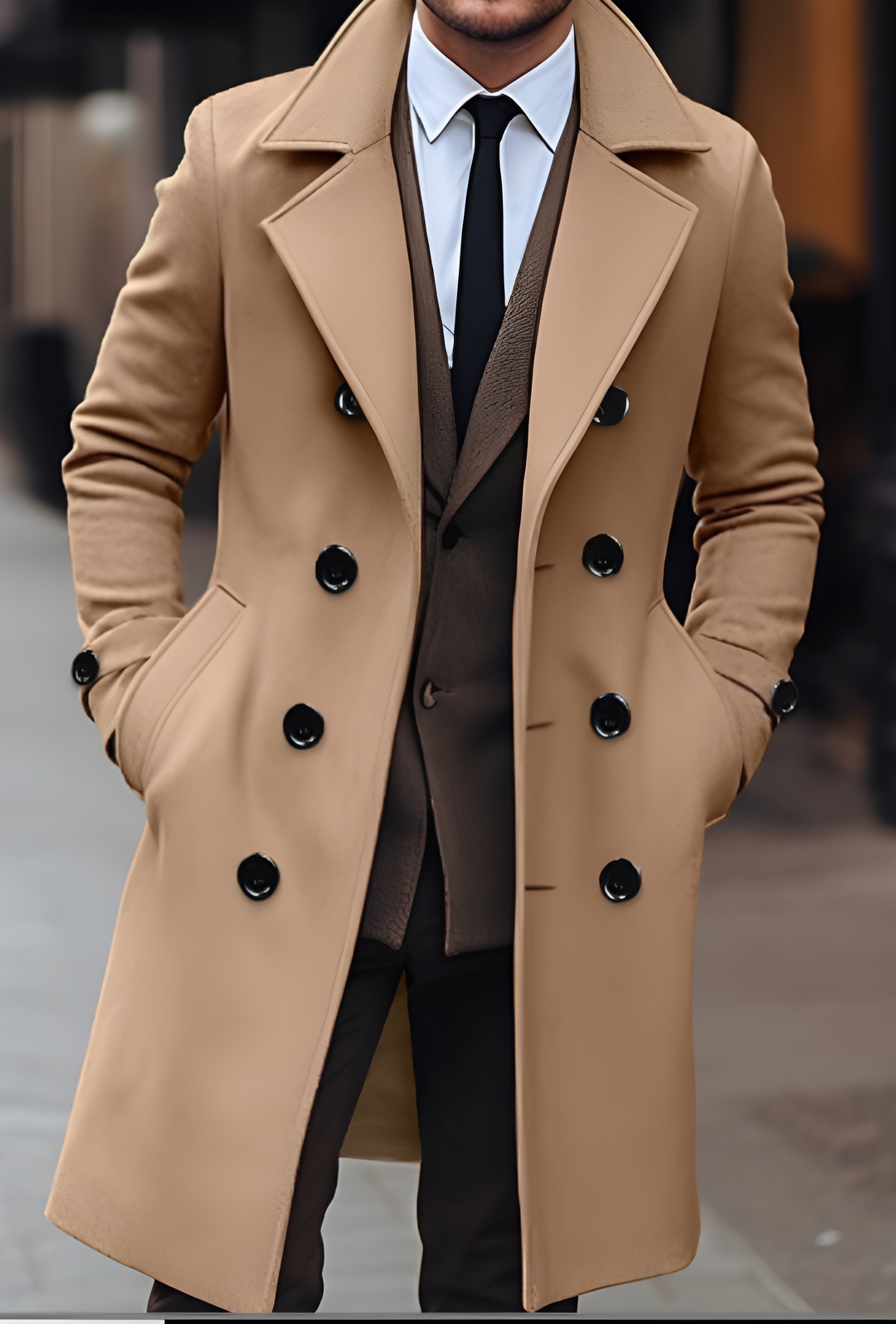 Men's Slim Fit Double Breasted Winter Jacket - Classic - Khaki