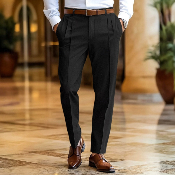 Men's Slim Fit Dress Pants - Classic Business Trousers - Black