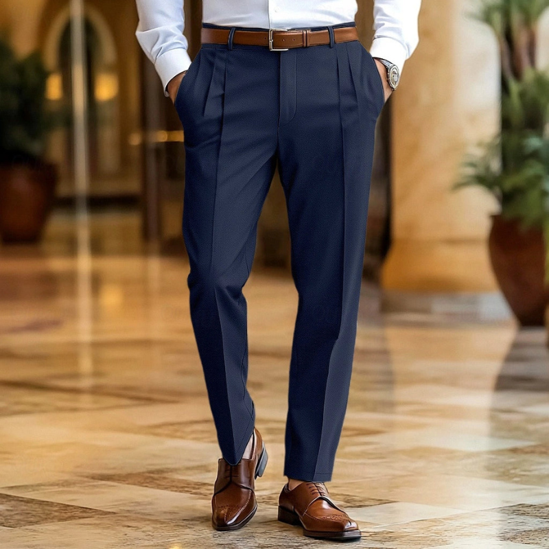 Men's Slim Fit Dress Pants - Classic Business Trousers - Blue