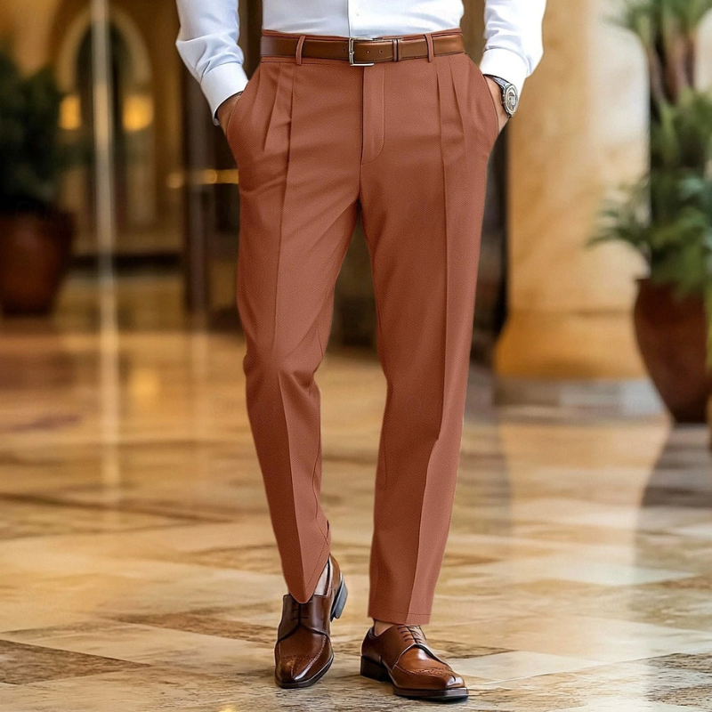 Men's Slim Fit Dress Pants - Classic Business Trousers - Brown
