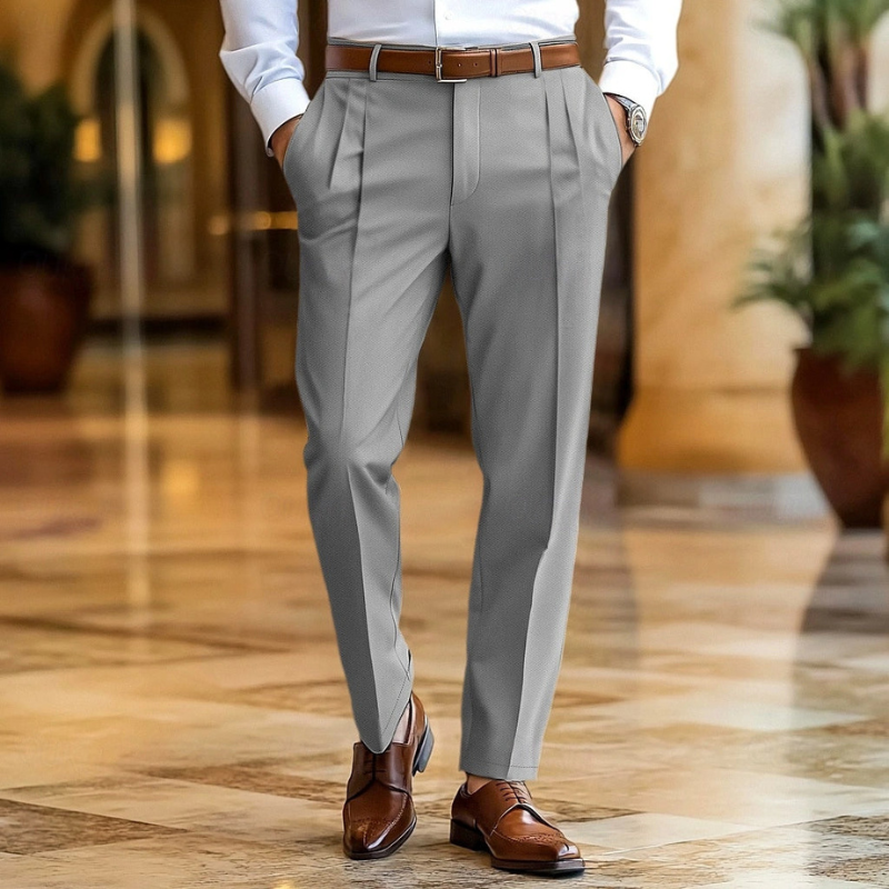 Men's Slim Fit Dress Pants - Classic Business Trousers - Grey