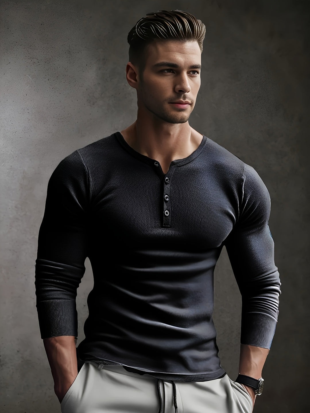 Men's Slim Fit Ribbed Shirt - Modern Casual