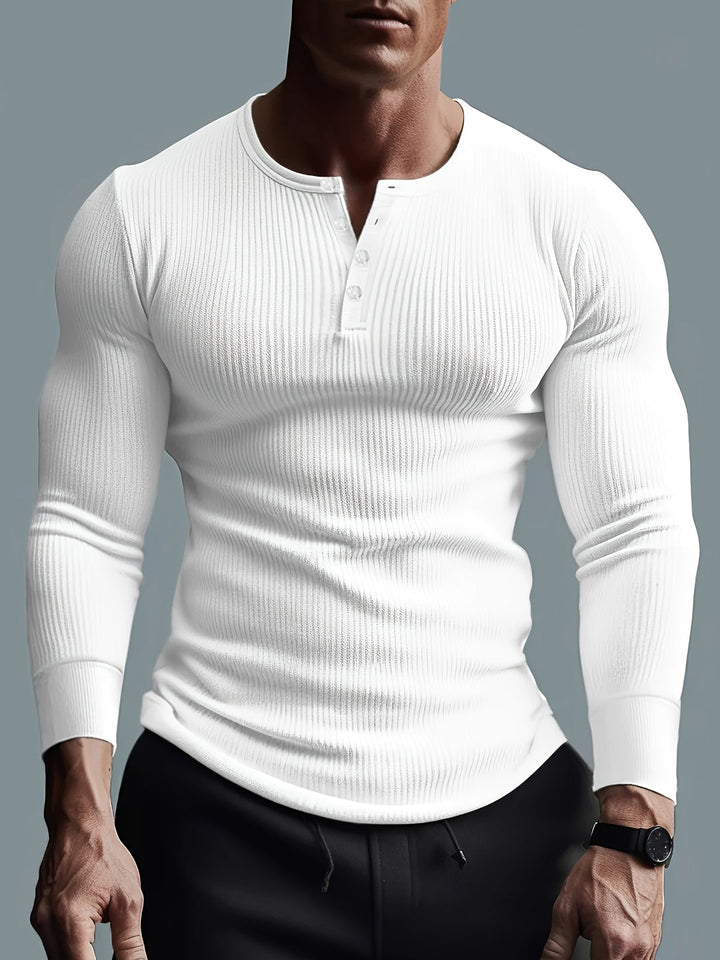 Men's Slim Fit Ribbed Shirt - Modern Casual - White