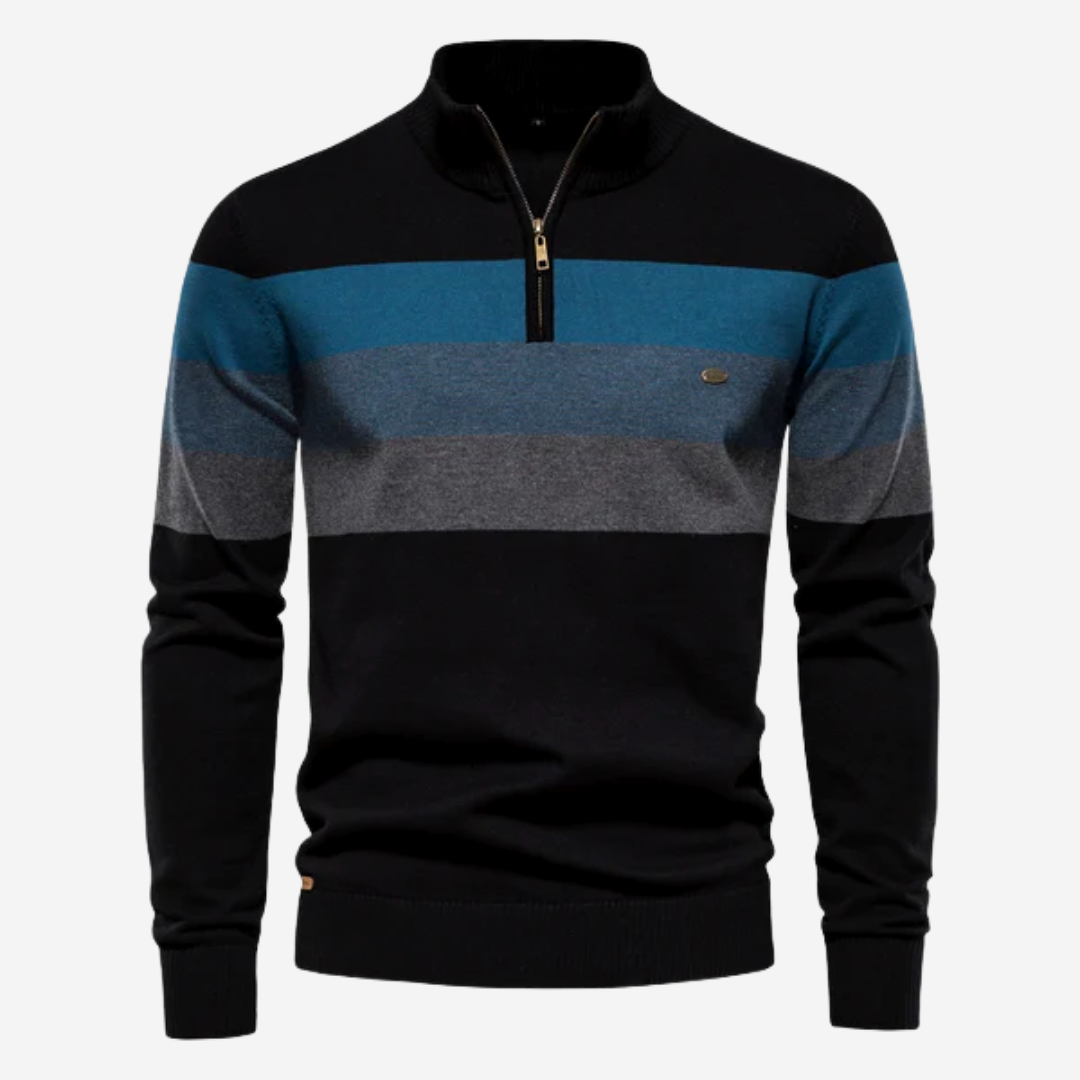 Men's Striped Crew Neck Sweater - Casual Comfort - Black