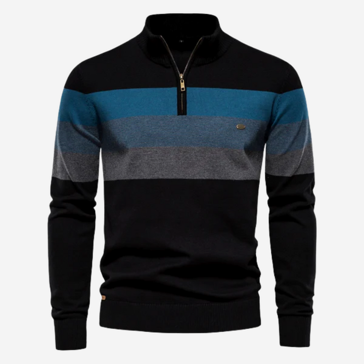 Men's Striped Crew Neck Sweater - Casual Comfort - Black