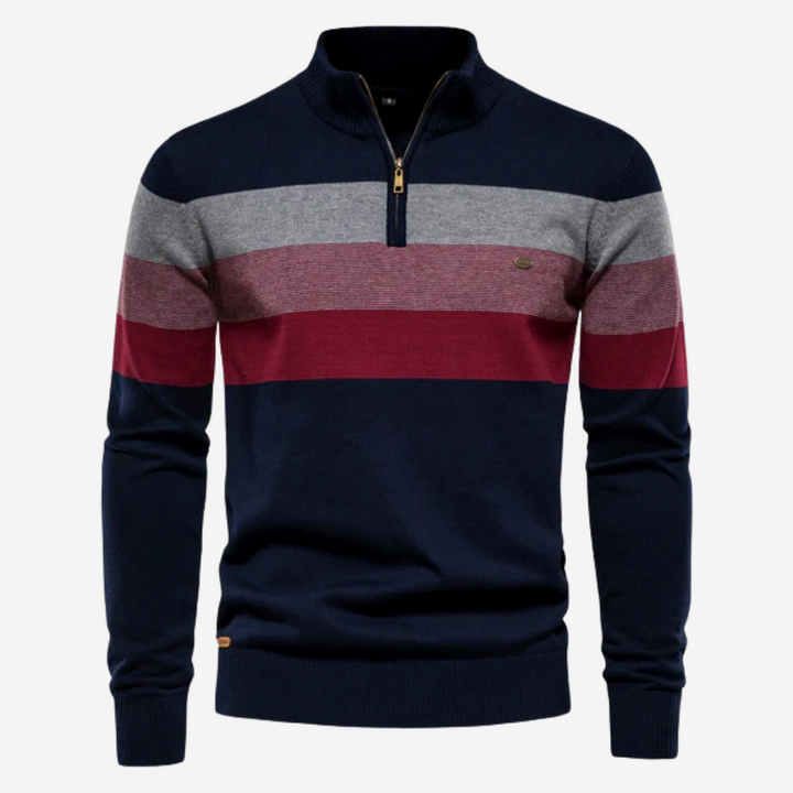 Men's Striped Crew Neck Sweater - Casual Comfort - Blue