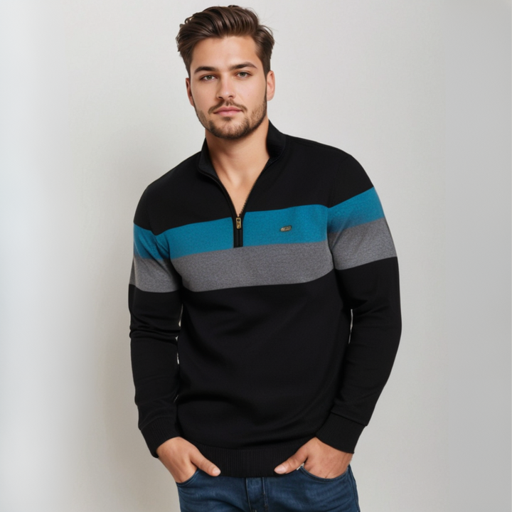 Men's Striped Crew Neck Sweater - Casual Comfort