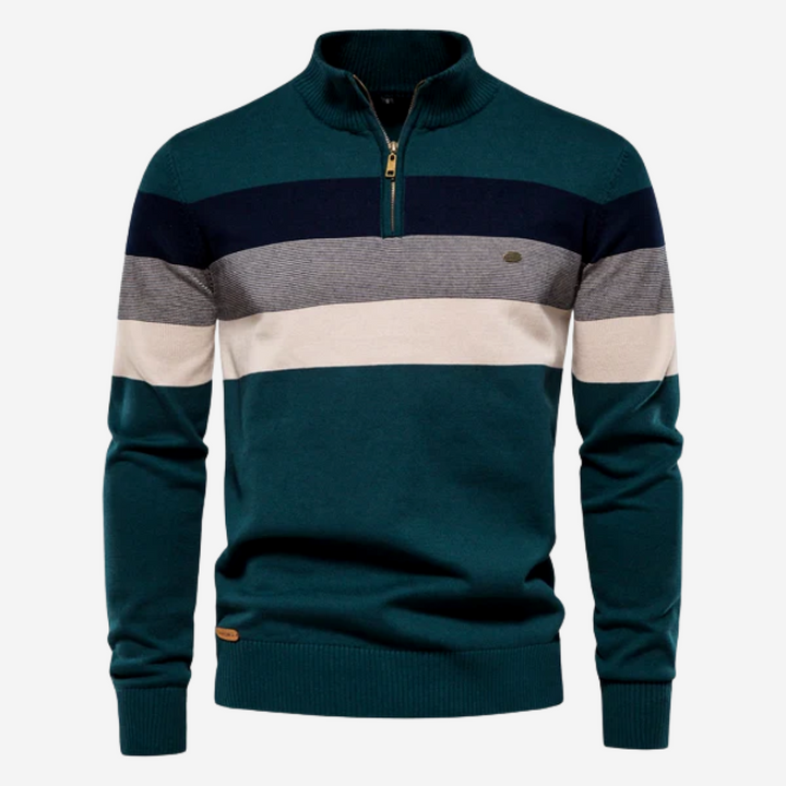 Men's Striped Crew Neck Sweater - Casual Comfort - Green