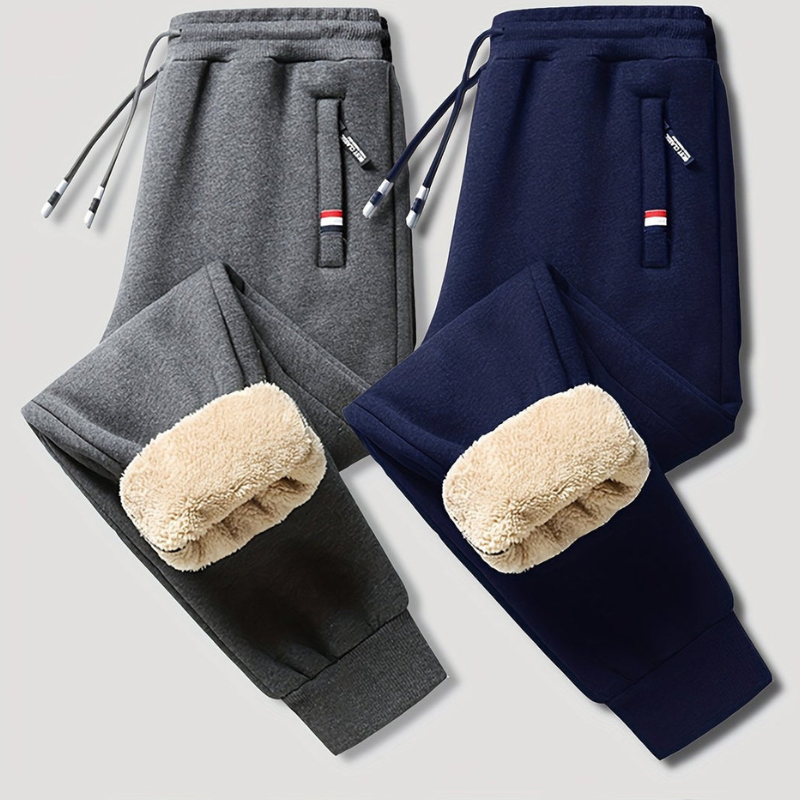 Men's Thermal Winter Pants - Warm & Comfortable 2-Pack - Grey + Blue