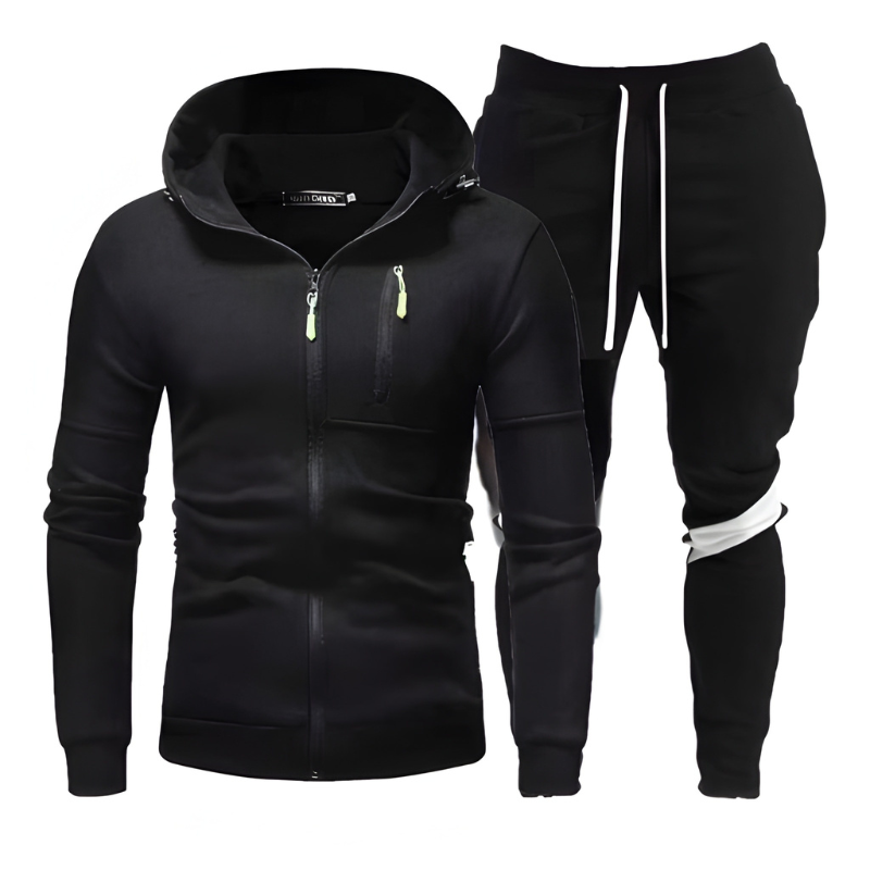 Men's Training Set Hoodie & Joggers - Sporty Comfort Fit - Black