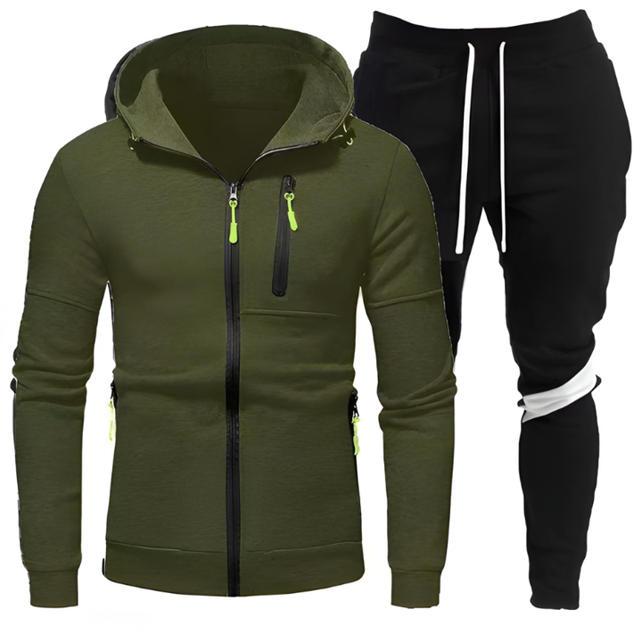 Men's Training Set Hoodie & Joggers - Sporty Comfort Fit - Green