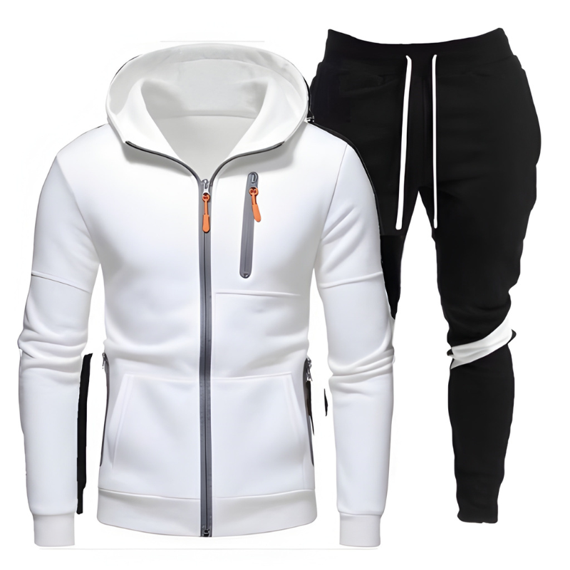 Men's Training Set Hoodie & Joggers - Sporty Comfort Fit - White