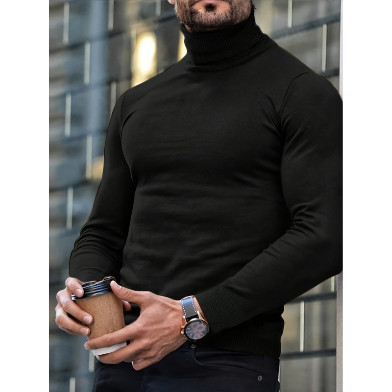 Men's Turtleneck Sweater - Classic Slim Fit Winter Knit - Black