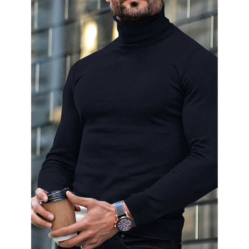 Men's Turtleneck Sweater - Classic Slim Fit Winter Knit - Black