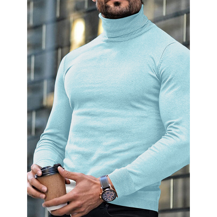 Men's Turtleneck Sweater - Classic Slim Fit Winter Knit - Blue