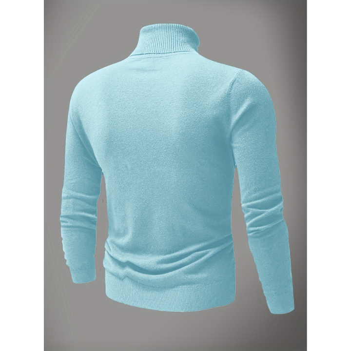 Men's Turtleneck Sweater - Classic Slim Fit Winter Knit - Blue