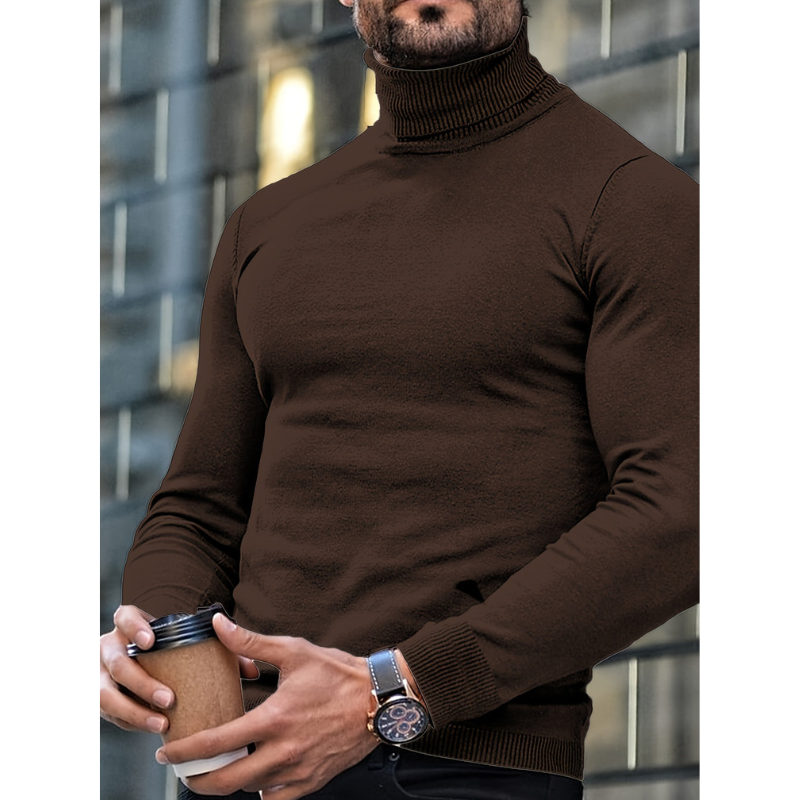 Men's Turtleneck Sweater - Classic Slim Fit Winter Knit - Brown