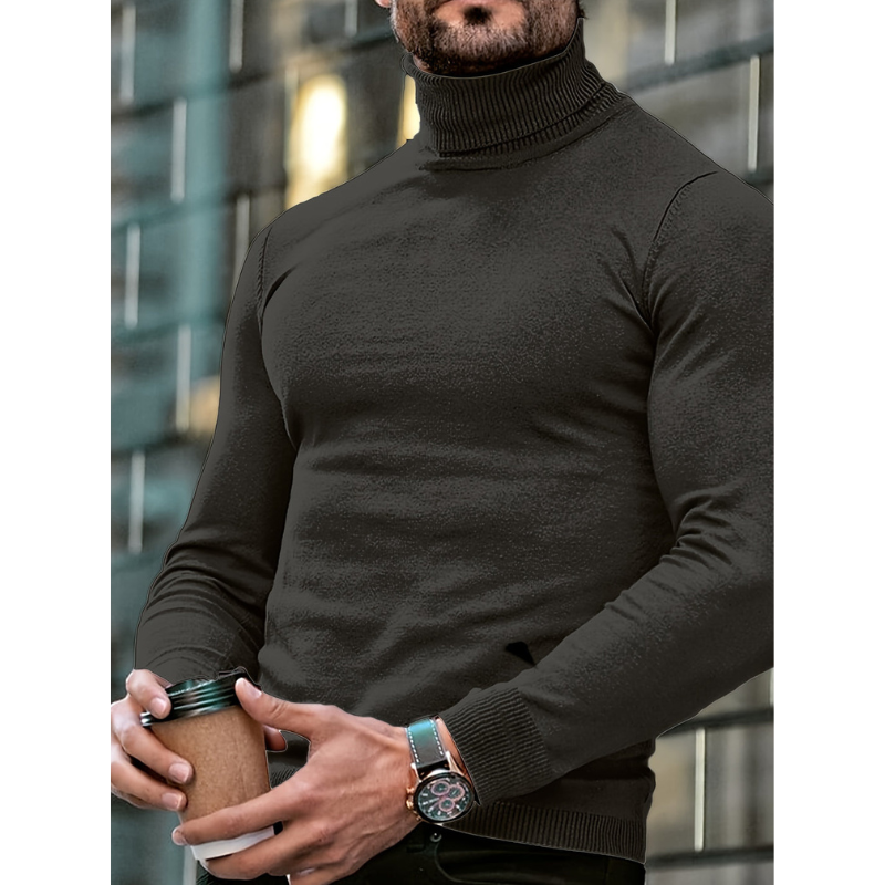 Men's Turtleneck Sweater - Classic Slim Fit Winter Knit - Grey