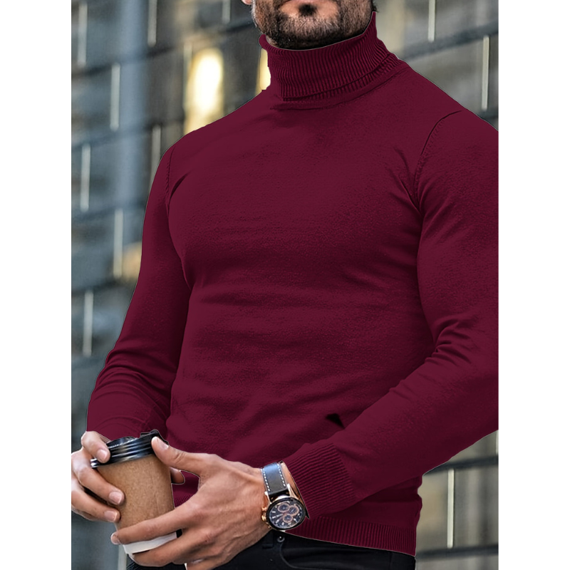 Men's Turtleneck Sweater - Classic Slim Fit Winter Knit - Red