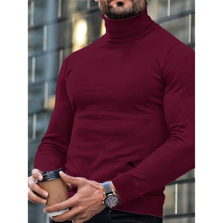 Men's Turtleneck Sweater - Classic Slim Fit Winter Knit - Red