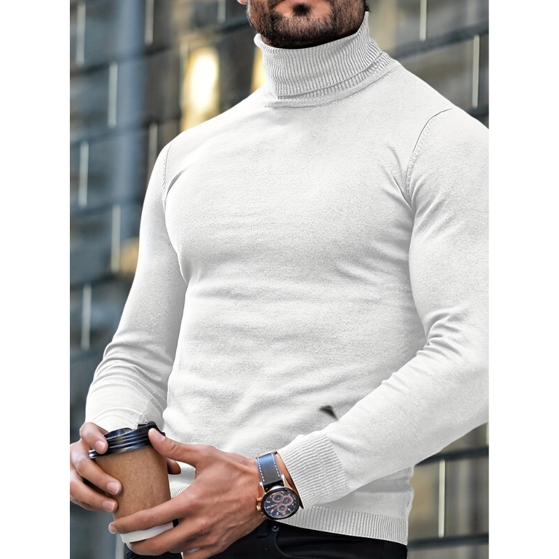 Men's Turtleneck Sweater - Classic Slim Fit Winter Knit - White