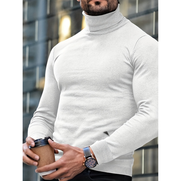Men's Turtleneck Sweater - Classic Slim Fit Winter Knit - White