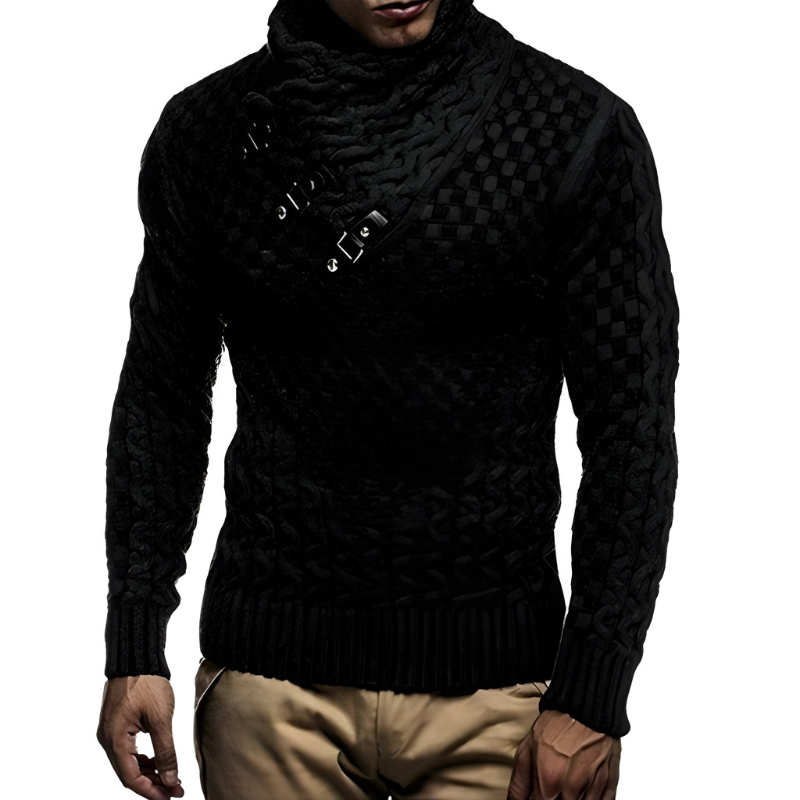 Men's Turtleneck Sweater - Soft Knit Warm Pullover - Black