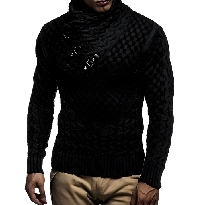 Men's Turtleneck Sweater - Soft Knit Warm Pullover - Black