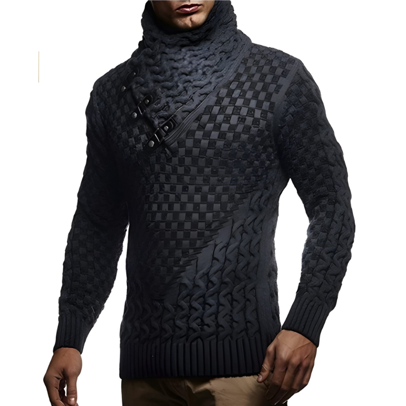 Men's Turtleneck Sweater - Soft Knit Warm Pullover - Grey