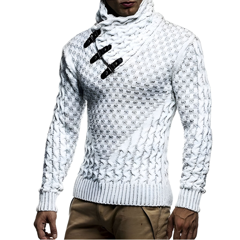 Men's Turtleneck Sweater - Soft Knit Warm Pullover - White