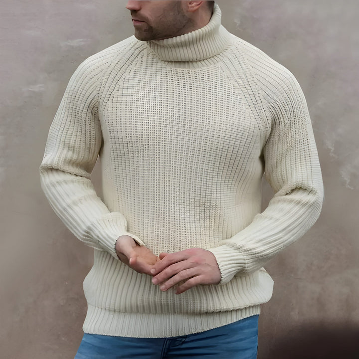 Men's Turtleneck Sweater - Thick Knit Winter Warmth - Beige