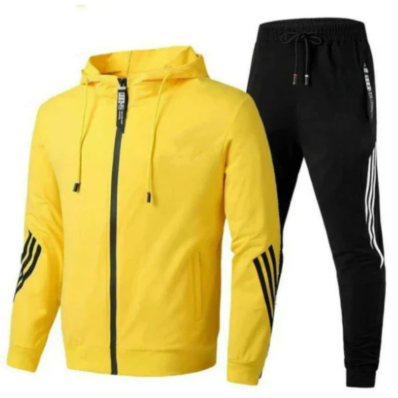 Men's Two-Piece Training Set - Hoodie & Joggers - Yellow