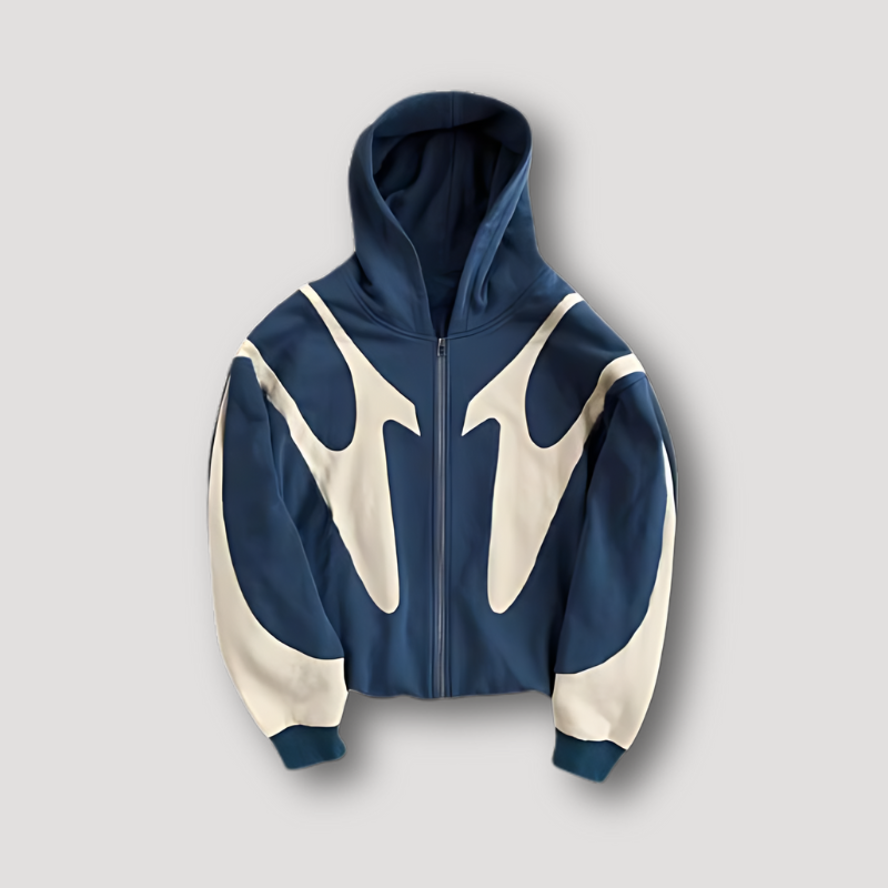 Men's Urban Hoodie - Casual Streetwear Zip - Blue