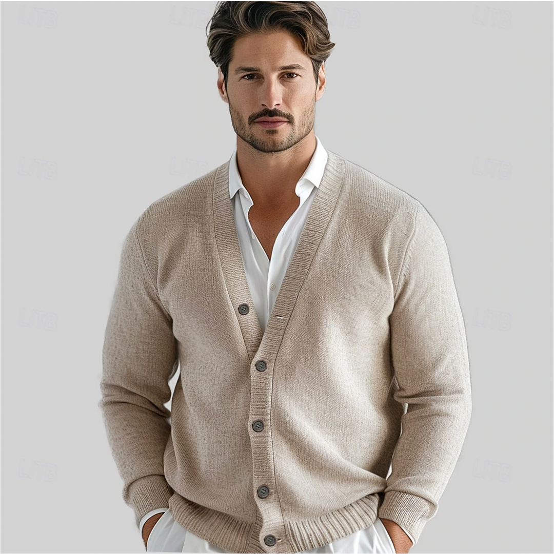 Men's V-Neck Vest with Button Closure - Classic Fit - Beige