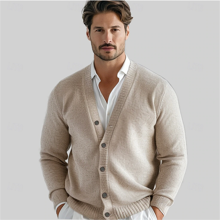 Men's V-Neck Vest with Button Closure - Classic Fit - Beige