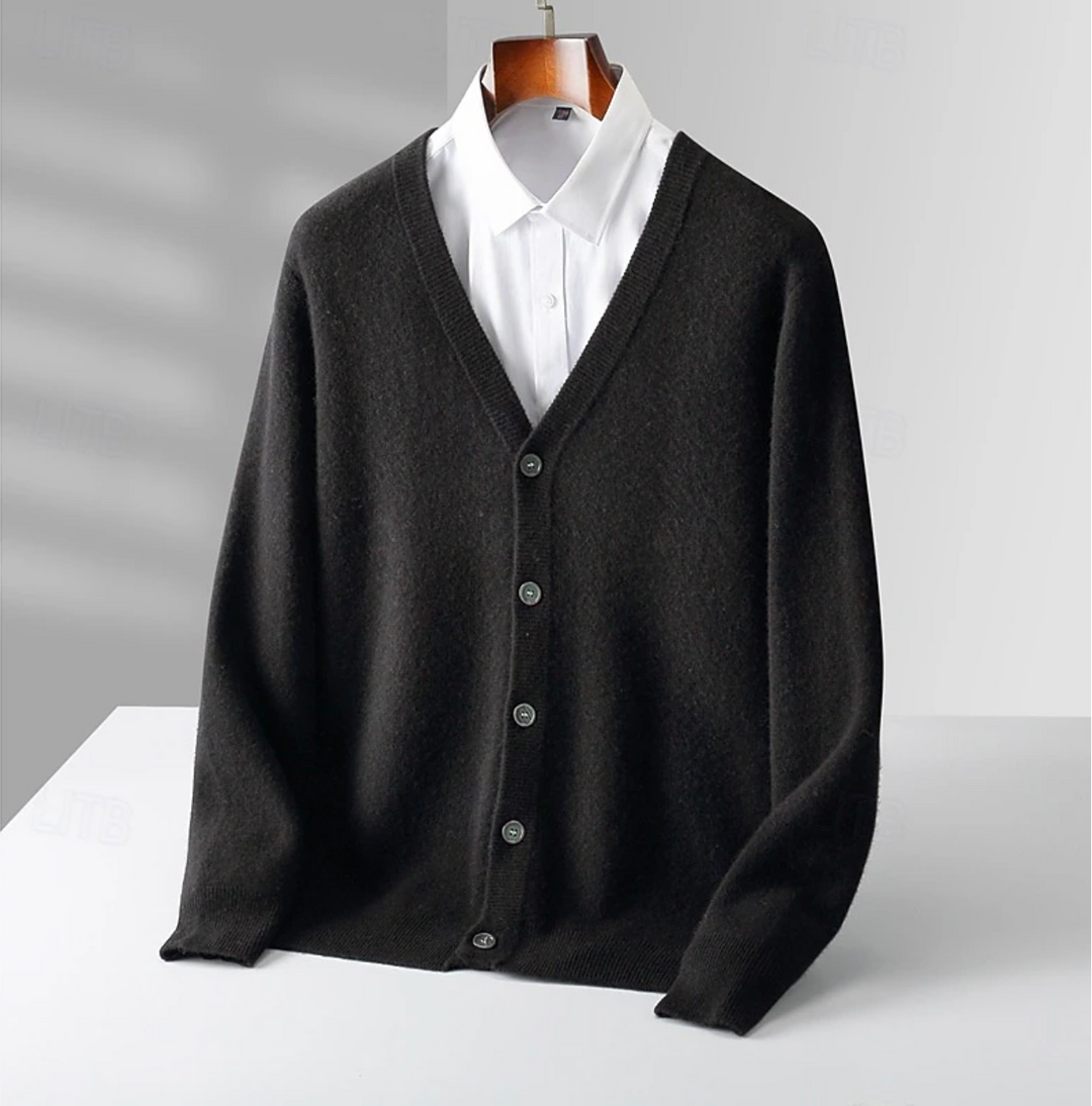 Men's V-Neck Vest with Button Closure - Classic Fit - Black
