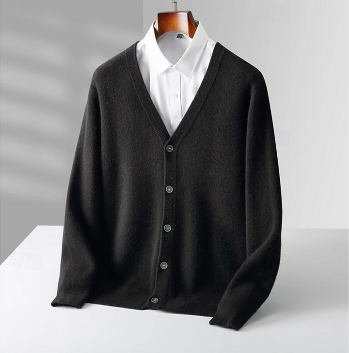 Men's V-Neck Vest with Button Closure - Classic Fit - Black