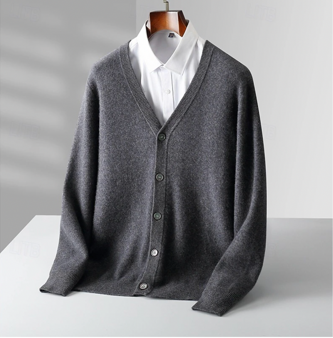 Men's V-Neck Vest with Button Closure - Classic Fit - Dark Grey