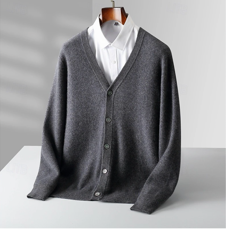 Men's V-Neck Vest with Button Closure - Classic Fit - Dark Grey