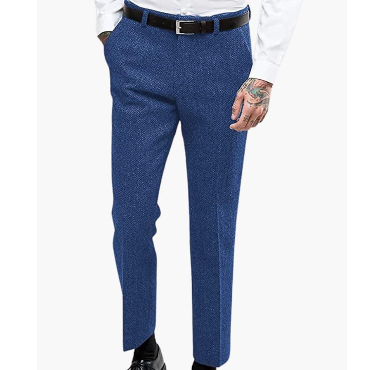 Men's Vintage Slim Fit Dress Pants - Timeless Elegance - Blue