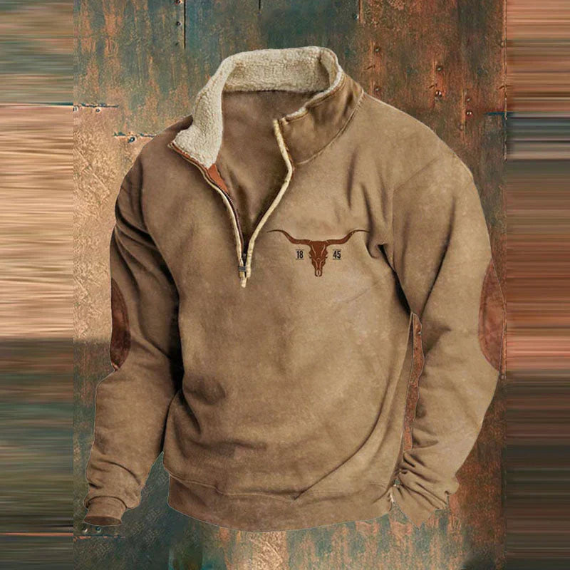 Men's Vintage Turtleneck Sweater with Zip - Warm Casual Knit - Brown
